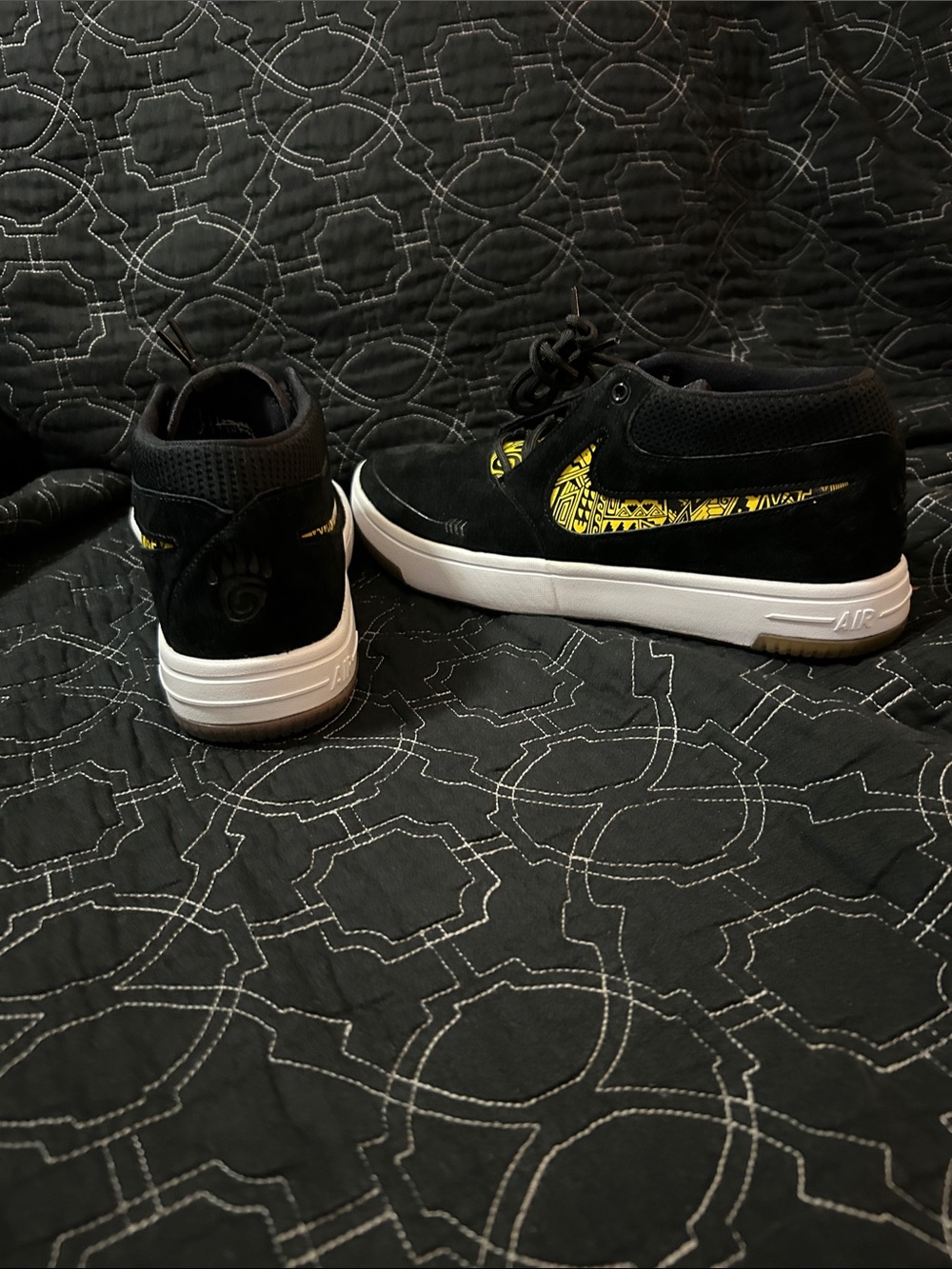 Men's Black Sneakers with Yellow Accent Swoosh